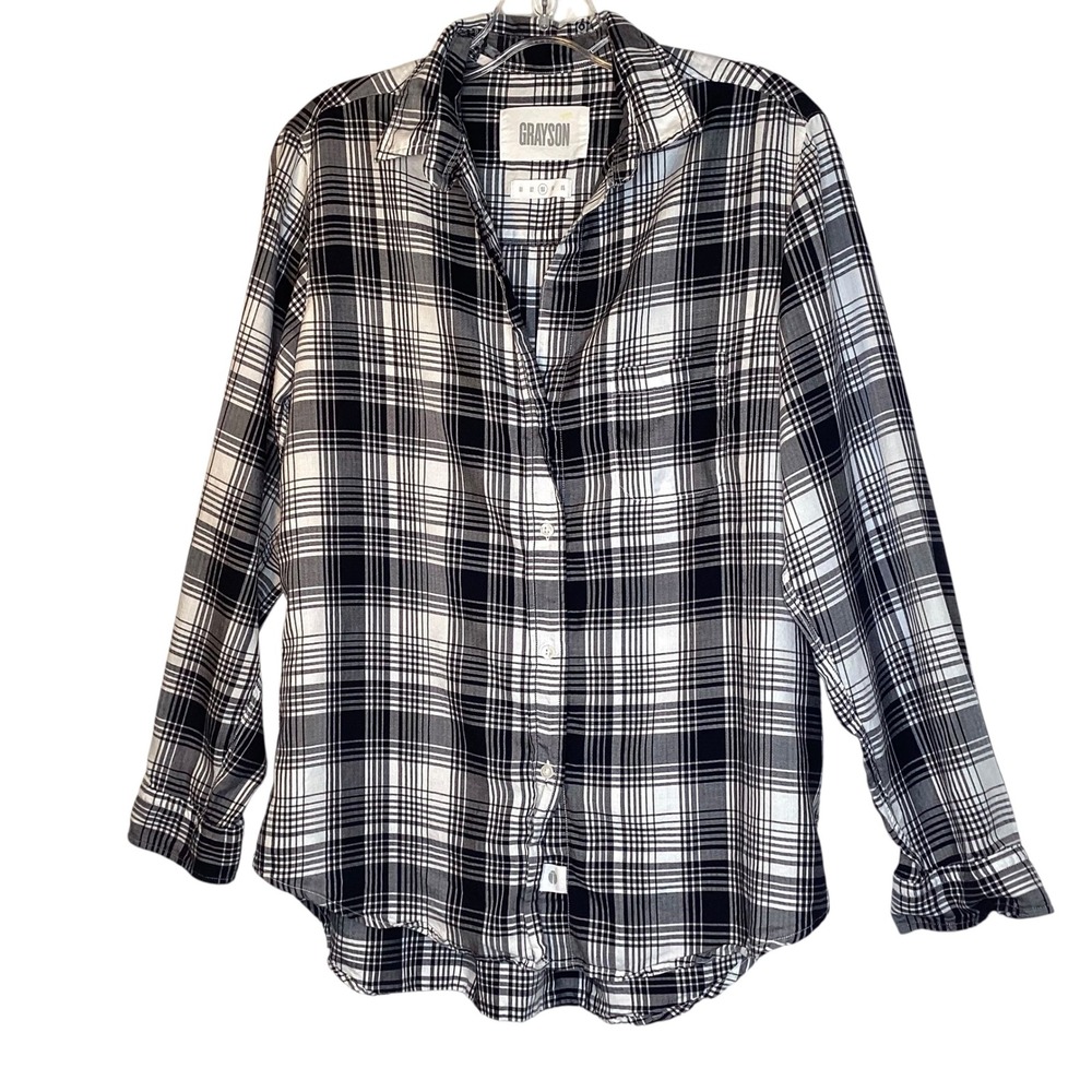 Grayson by Frank & Eileen The Hero Plaid Button Down Shirt Black White  M Womens